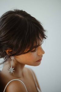 star and moon earrings, wedding earrings, celestial earrings, silver star earrings